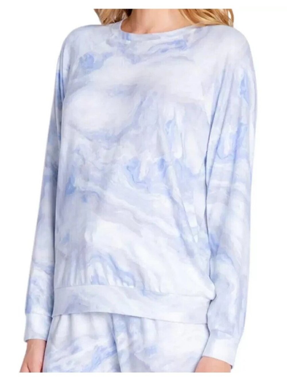 Insomniax Women's Knit Long Sleeve Crewneck Pajama Top, Blue Multi, Large